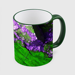 Кружка 3D Фиолетовый минерал в зелёном камне, цвет: 3D-зеленый кант