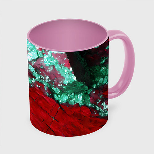 Кружка цветная Голубой минерал в красном камне / 3D-Белый + розовый – фото 1