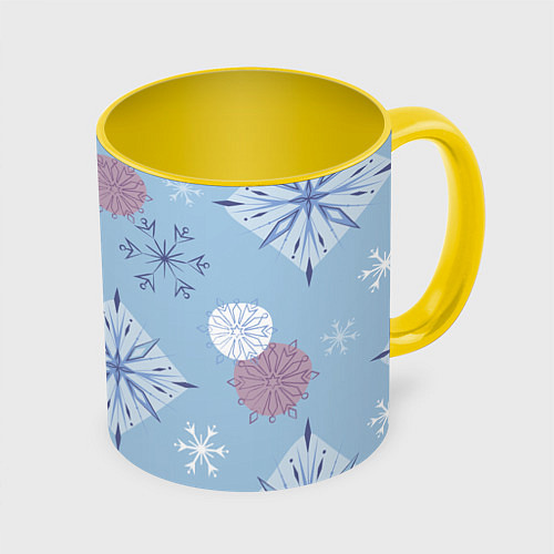 Кружка цветная Снежинки Эльзы / 3D-Белый + желтый – фото 1