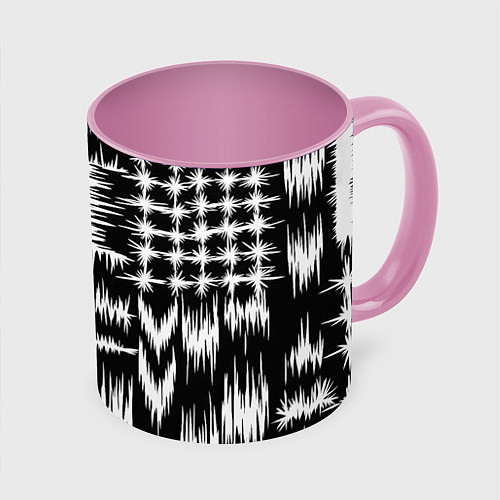 Кружка цветная Штриховка - геометрическая абстракция / 3D-Белый + розовый – фото 1