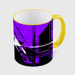 Кружка 3D Diagonal black and white stripes on a purple backg, цвет: 3D-желтый кант