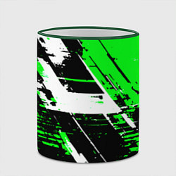 Кружка 3D Diagonal black and white stripes on a green backgr, цвет: 3D-зеленый кант — фото 2