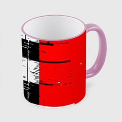 Кружка 3D Чёрные и красные полосы на белом фоне, цвет: 3D-розовый кант