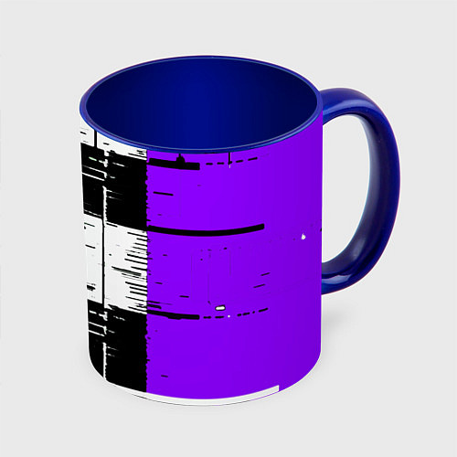 Кружка цветная Чёрные и фиолетовые полосы на белом фоне / 3D-Белый + синий – фото 1