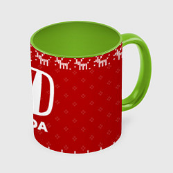 Кружка 3D Новогодний Honda с оленями, цвет: 3D-белый + светло-зеленый
