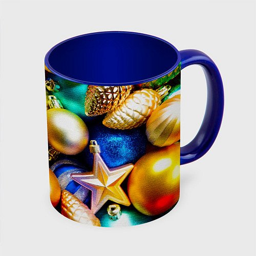 Кружка цветная Новогодние украшения / 3D-Белый + синий – фото 1
