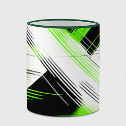 Кружка 3D Диагональные бело-зелёные линии на чёрном фоне, цвет: 3D-зеленый кант — фото 2