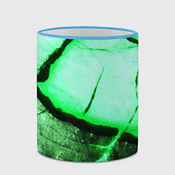Кружка 3D Трещины на абстрактном зелёном фоне, цвет: 3D-небесно-голубой кант — фото 2