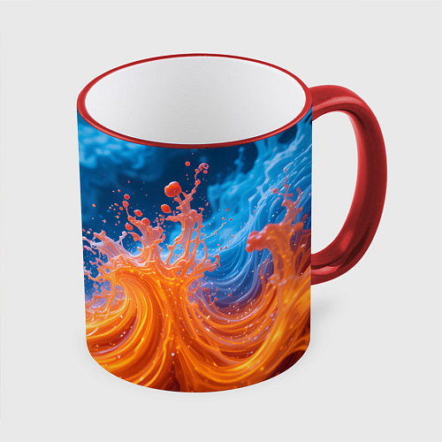 Кружка цветная Яркое пламя в воде / 3D-Красный кант – фото 1