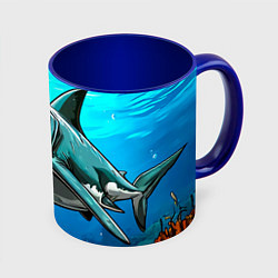 Кружка 3D Акулий оскал, цвет: 3D-белый + синий