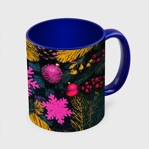 Кружка цветная Новый год и краски / 3D-Белый + синий – фото 1