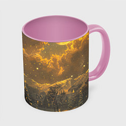 Кружка 3D Новогодняя зимняя ночь - нейросеть, цвет: 3D-белый + розовый