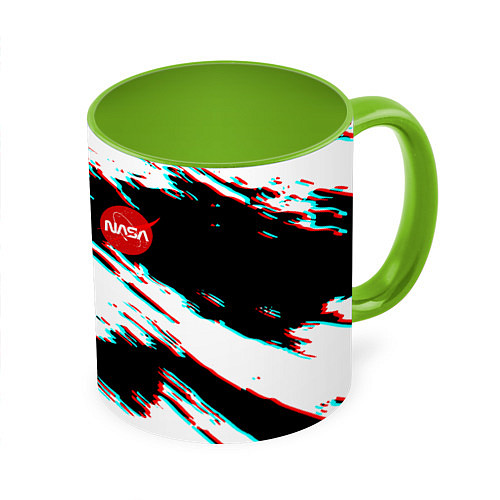 Кружка цветная Nasa glitch color / 3D-Белый + светло-зеленый – фото 1