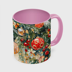 Кружка 3D Большие и маленькие новогодние шары, цвет: 3D-белый + розовый