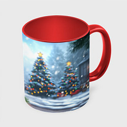 Кружка 3D Новогодние елки и шар, цвет: 3D-белый + красный