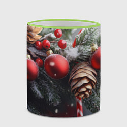 Кружка 3D Новогодние украшения на ветках, цвет: 3D-светло-зеленый кант — фото 2
