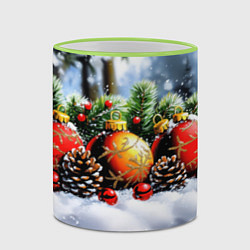Кружка 3D Красные и желтый новогодние шары, цвет: 3D-светло-зеленый кант — фото 2