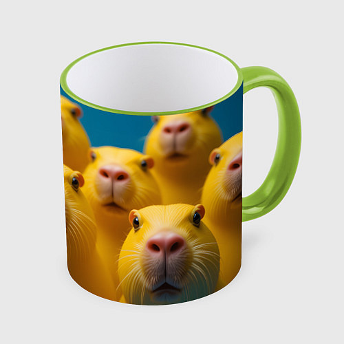 Кружка цветная Желтые капибары / 3D-Светло-зеленый кант – фото 1