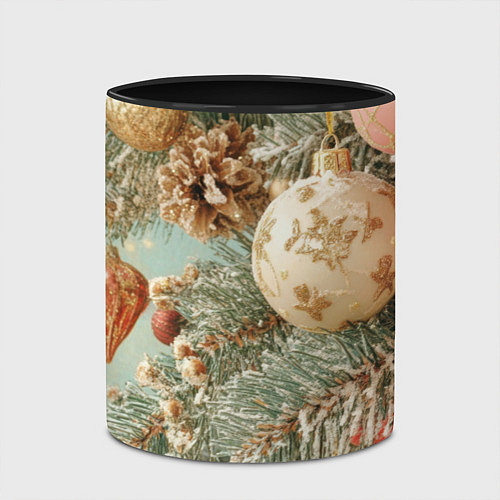 Кружка цветная Елочные новогодние игрушки / 3D-Белый + черный – фото 2