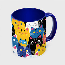 Кружка 3D Много цветных котиков, цвет: 3D-белый + синий