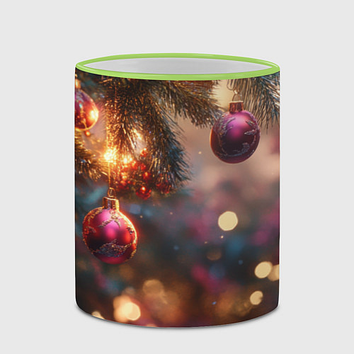 Кружка цветная Фиолетовые новогодние шары / 3D-Светло-зеленый кант – фото 2