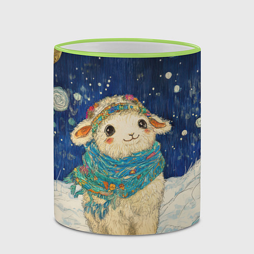 Кружка цветная Новогодняя милая овечка / 3D-Светло-зеленый кант – фото 2