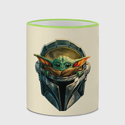 Кружка 3D Малыш Грогу внутри шлема Мандалорец, цвет: 3D-светло-зеленый кант — фото 2