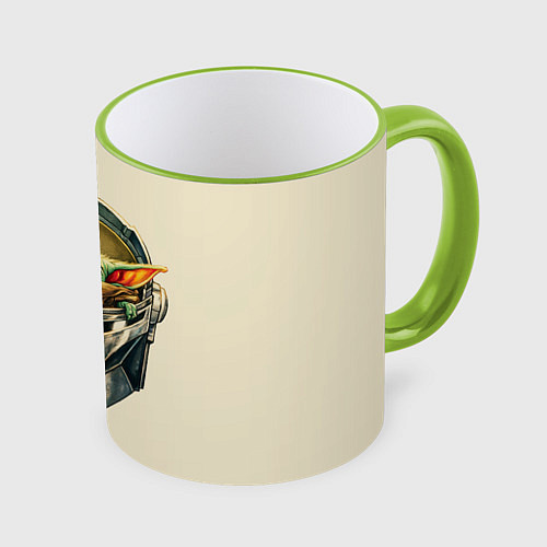 Кружка цветная Малыш Грогу внутри шлема Мандалорец / 3D-Светло-зеленый кант – фото 1