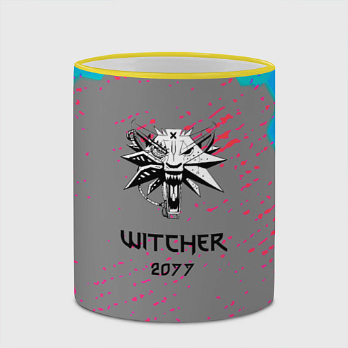 Кружка цветная Cyberpunk 2077 x ведьмак соты / 3D-Желтый кант – фото 2