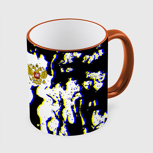 Кружка цветная Россия герб глитч / 3D-Оранжевый кант – фото 1