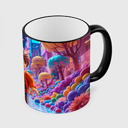 Кружка 3D Roblox в неоновом городе, цвет: 3D-черный кант