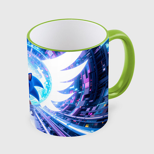 Кружка цветная Sonic неоновые крылья / 3D-Светло-зеленый кант – фото 1