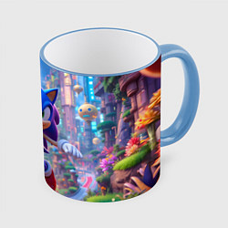 Кружка 3D Соник в красочной стране, цвет: 3D-небесно-голубой кант