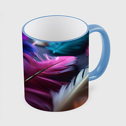 Кружка 3D Перья неоновой птицы, цвет: 3D-небесно-голубой кант
