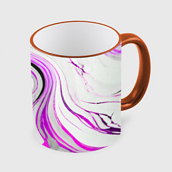 Кружка 3D Волнистые чёрно-фиолетовые линии на белом фоне, цвет: 3D-оранжевый кант