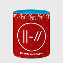 Кружка 3D Новогодний Twenty One Pilots с оленями, цвет: 3D-белый + небесно-голубой — фото 2