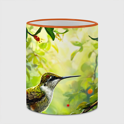 Кружка цветная Колибри в цветах / 3D-Оранжевый кант – фото 2