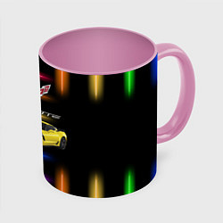 Кружка 3D Chevrolet Corvette - racing team, цвет: 3D-белый + розовый