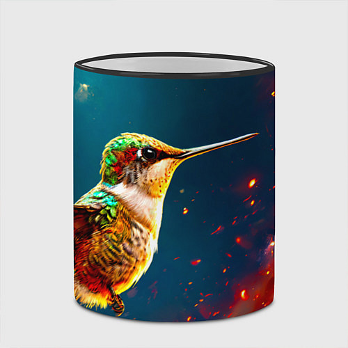 Кружка цветная Колибри в огне / 3D-Черный кант – фото 2