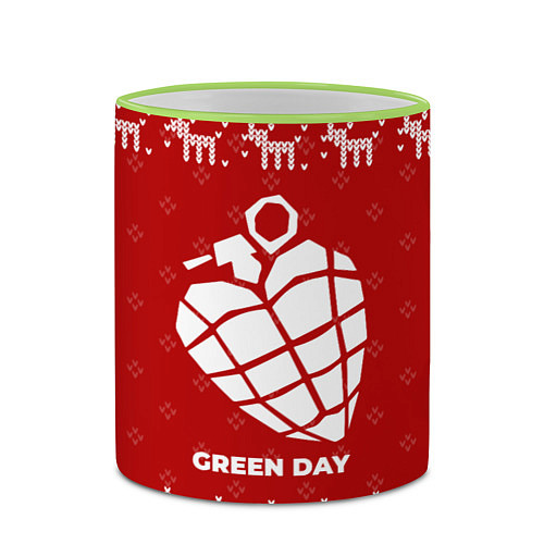 Кружка цветная Новогодний Green Day с оленями / 3D-Светло-зеленый кант – фото 2