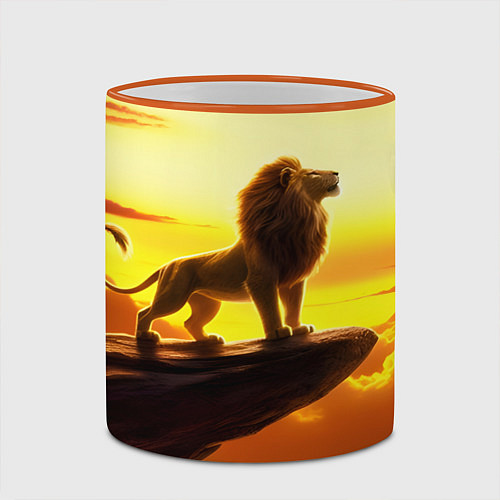 Кружка цветная Лев на закате на горе / 3D-Оранжевый кант – фото 2
