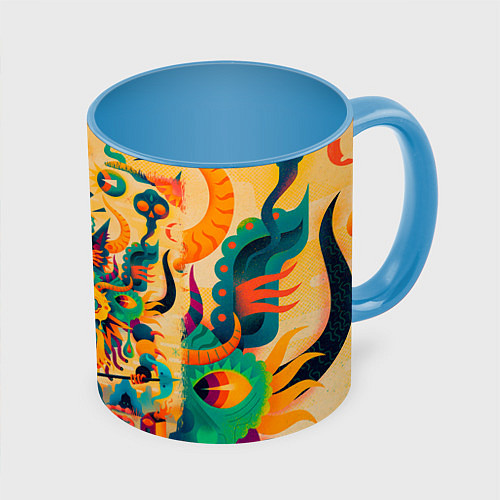 Кружка цветная Китайский монстр / 3D-Белый + небесно-голубой – фото 1