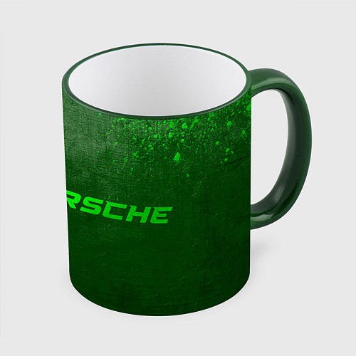 Кружка цветная Porsche - green gradient по-горизонтали / 3D-Зеленый кант – фото 1