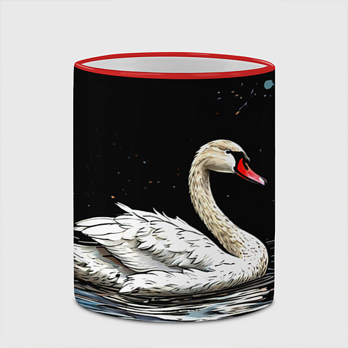 Кружка цветная Белый лебедь ночью / 3D-Красный кант – фото 2