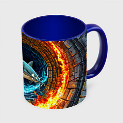 Кружка 3D Акула в огненом колодце, цвет: 3D-белый + синий