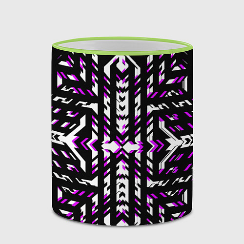 Кружка цветная Чёрно-фиолетовые диагональные полосы на белом фоне / 3D-Светло-зеленый кант – фото 2