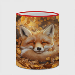 Кружка 3D Лисица спит в осенних листьях, цвет: 3D-красный кант — фото 2