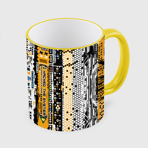 Кружка цветная Cyberpunk pattern yellow / 3D-Желтый кант – фото 1