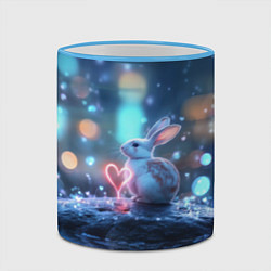 Кружка 3D Заяц с неоновым сердцем 14 февраля, цвет: 3D-небесно-голубой кант — фото 2