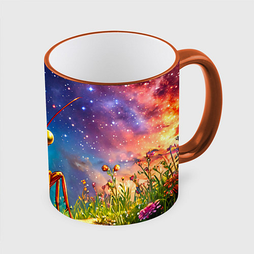 Кружка цветная Богомол и звездное небо / 3D-Оранжевый кант – фото 1